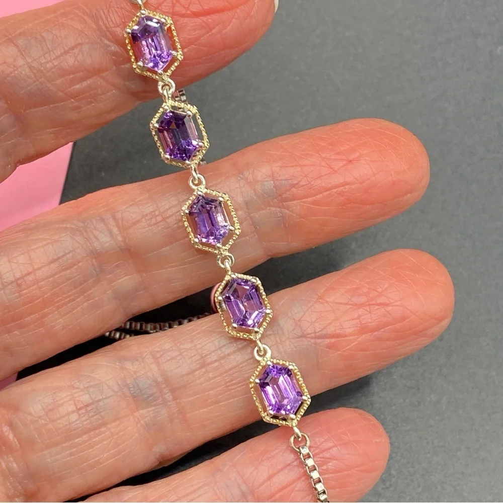 Amethyst Bracelet STS KARIS .925 Sterling Five Gemstones On Box Chain